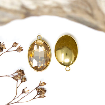 Gold Plated 11x17mm Topaz Oval Glass Rhinestone