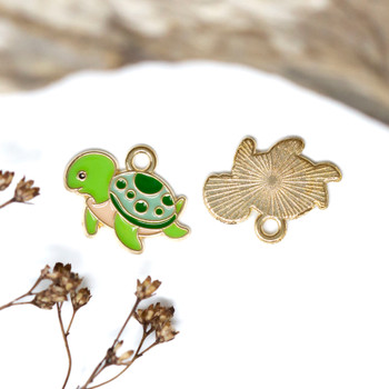 Gold Plated Enamel Alloy 13x17mm Tortoise Charm