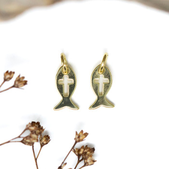 Gold Plated 11x6mm Fish Cross Charm