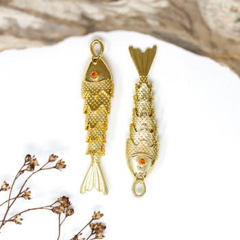 Gold Plated Micro Pave 45x11mm Sardine Fish Charm