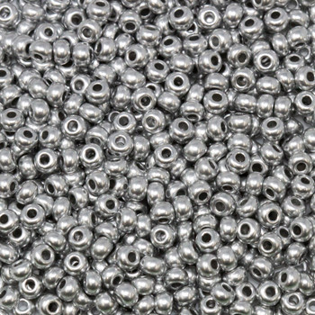 Size 8 Czech Seed Beads -- 590 Supra Silver Metallic