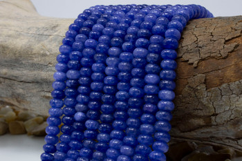 Jade Polished 5x8mm Smooth Rondelle - Dyed Cobalt