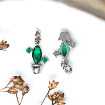 Silver Plated Micro Pave 11x7mm Green Potted Cactus Charm