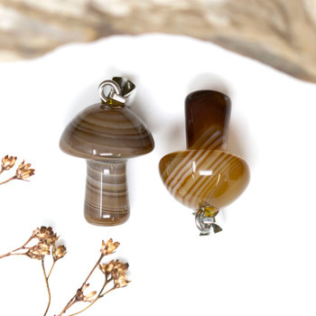 Brown Stripe Agate Polished 16x20mm Mushroom Charm