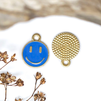 Gold Plated Enamel 12mm Cornflower Smiley Charm