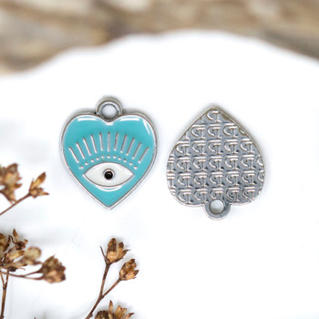 Silver Plated Enamel 13mm  Light Blue Evil Eye Heart Charm