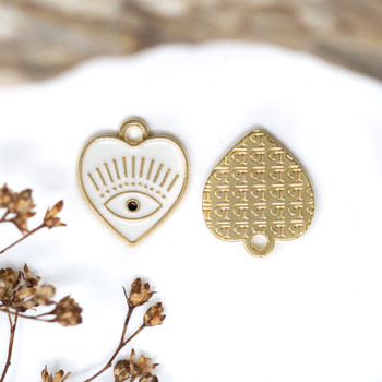 Gold Plated Enamel 13mm  White Evil Eye Heart Charm