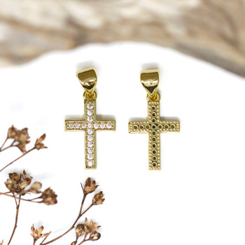 Gold Plated 17x10mm Micro Pave Cross Charm