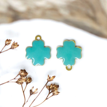Gold Plated Enamel 12x10mm  Aqua Clover Charm
