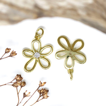 Gold Plated Micro Pave 18x14mm Open Flower Charm