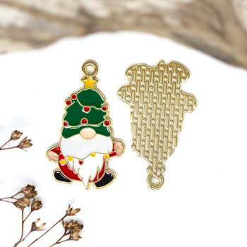 Gold Plated Enamel 30x19mm  Xmas Gnome Charm