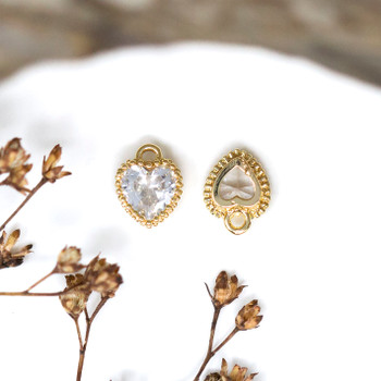 Gold Plated Micro Pave 8x6mm Crystal Heart Charm