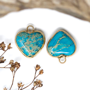 Gold Plated Impression Jasper Polished 15x16mm Heart Pendant