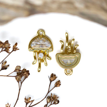 Gold Plated Micro Pave 17x10mm Crystal Jellyfish Charm