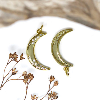 Gold Plated Micro Pave 21x12mm Crescent Moon Charm