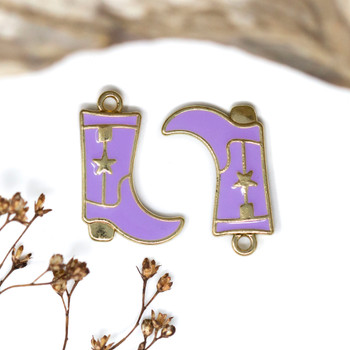 Gold Plated Enamel 26x16mm Purple Cowboy Boot Charm