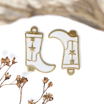 Gold Plated Enamel 26x16mm White Cowboy Boot Charm