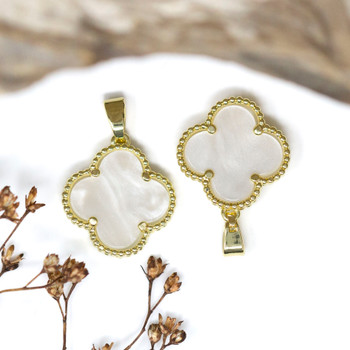 White Shell Polished Gold Plated 15.5mm Clover / Quatrefoil Shell Charm