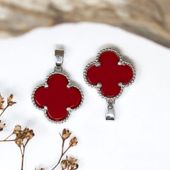 Silver Plated 15.5mm Red Clover / Quatrefoil Shell Charm