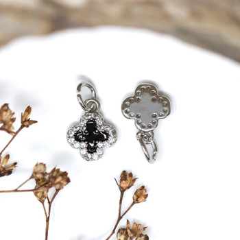 Silver Plated Enamel Micro Pave 8mm Black Clover Charm