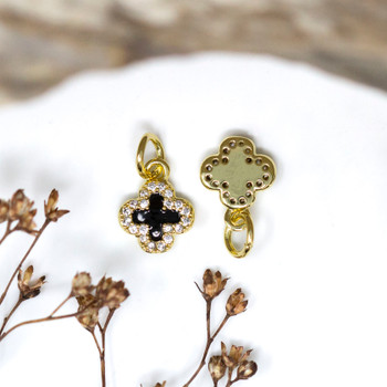 Gold Plated Enamel Micro Pave 8mm Black Clover Charm