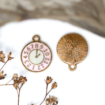 Pink & White Plated Enamel 12mm Clock Charm