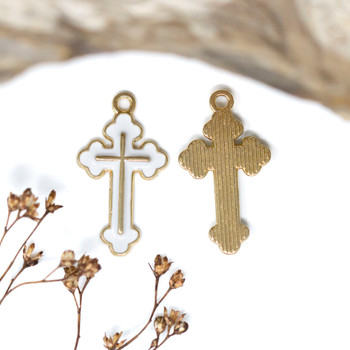 Gold Plated Enamel 25x14mm White Cross Charm