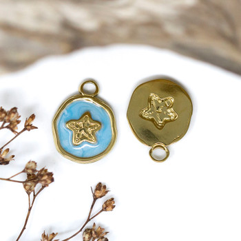 Gold Plated Stainless Steel Enamel 13mm Blue Starfish Charm