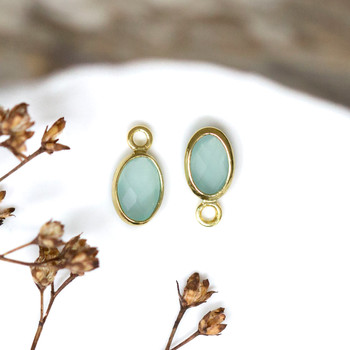 Gold Plated Micro Pave 4.7x9mm Mint Oval Charm