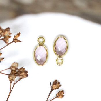 Gold Plated Micro Pave 4.7x9mm Light Pink Oval Charm