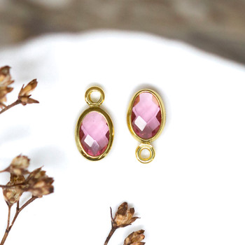Gold Plated Micro Pave 4.7x9mm Pink Oval Charm