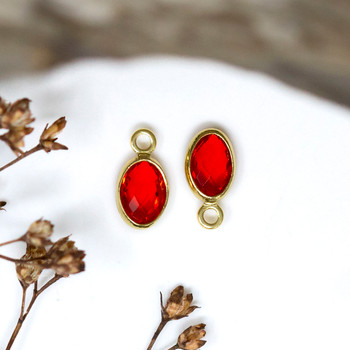 Gold Plated Micro Pave 4.7x9mm Red Oval Charm