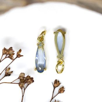 Gold Plated Micro Pave 15x5mm Soft Blue Drop Charm