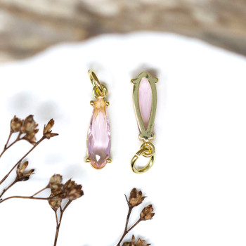 Gold Plated Micro Pave 15x5mm Soft Pink Drop Charm