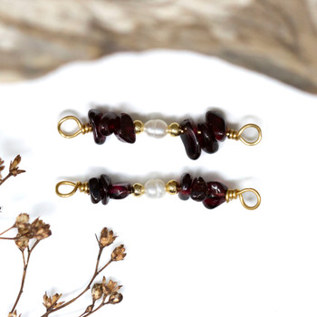 Garnet & Freshwater Pearl Polished 34x5mm Wire Wrapped Link