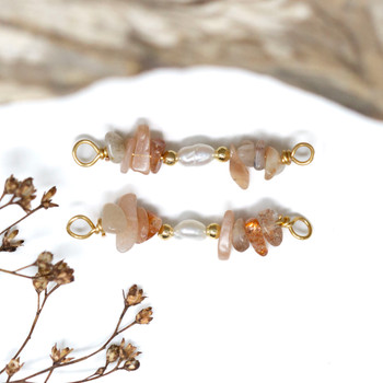 Sunstone & Freshwater Pearl Polished 34x5mm Wire Wrapped Link