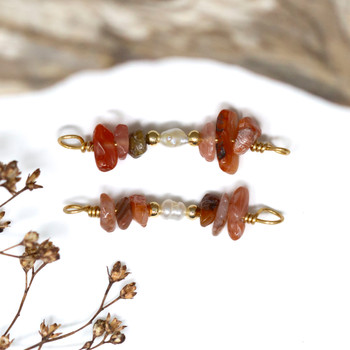 Carnelian & Freshwater Pearl Polished 34x5mm Wire Wrapped Link