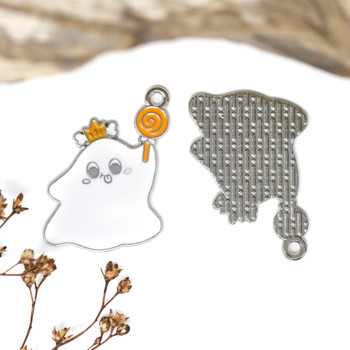 Silver Plated Enamel 30x19mm Candy Ghost Charm