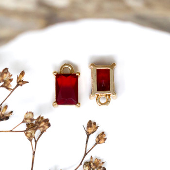 Gold Plated 10x6mm Dark Red Rectangle Glass