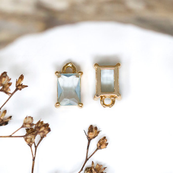 Gold Plated 10x6mm Aqua Rectangle Glass