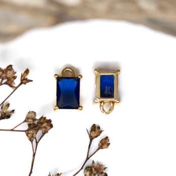 Gold Plated 10x6mm Dark Blue Rectangle Glass