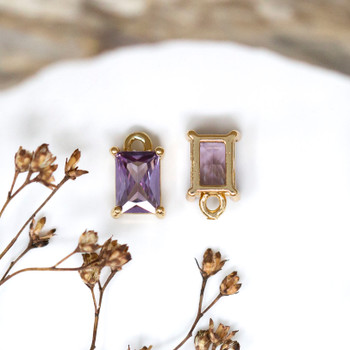 Gold Plated 10x6mm Purple Rectangle Glass