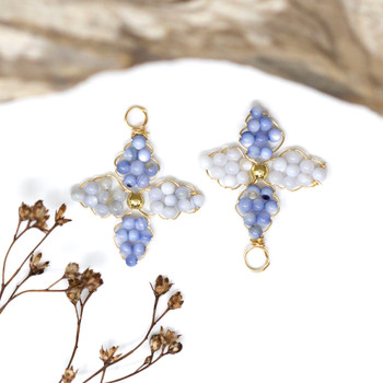 Gold Plated Blue Shell Flower 20mm Wire Wrapped Pendant