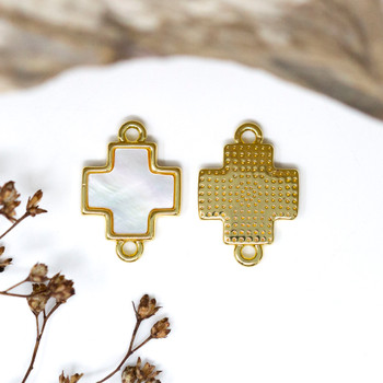 White Shell Polished Gold Plated 18x12mm Cross Link