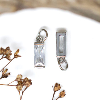 Silver Plated Micro Pave 4x12mm Rectangle Charm
