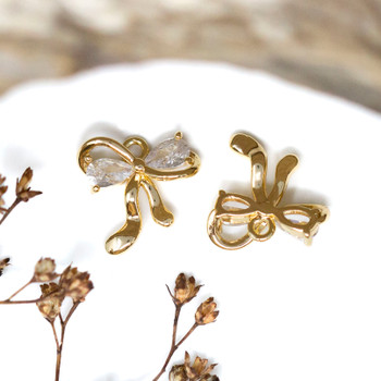 Gold Plated 12mm CZ Bow Charm