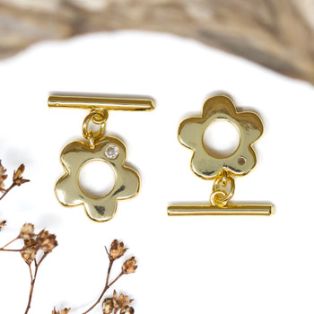 Gold Plated 14mm CZ Flower Toggle
