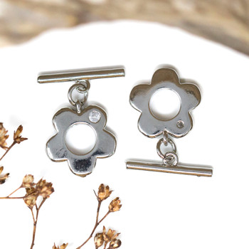 Silver Plated 14mm CZ Flower Toggle