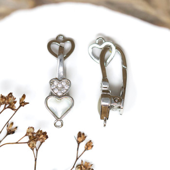 Silver Plated Micro Pave Polished White Heart Shell Fold Over Clasp