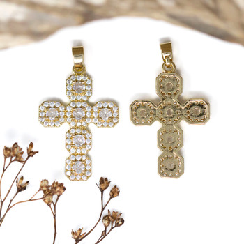 Gold Plated Micro Pave 19x28mm Cross Charm
